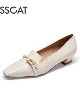 KISS CAT/接吻猫春秋羊皮珍珠乐福鞋一脚蹬低跟单鞋女KA43503-14