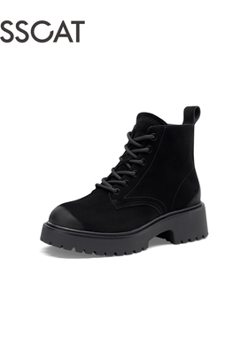 KISS CAT/接吻猫秋冬牛皮户外马丁靴侧拉链厚底短靴女KA43550-50