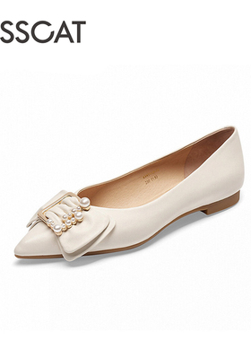 KISS CAT/接吻猫春秋羊皮珍珠蝴蝶结一脚蹬低跟单鞋女KA43113-11