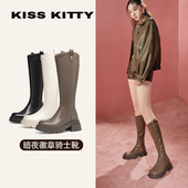 KISSKITTY秋冬后拉链骑士靴圆头厚底保暖绒里长筒靴女SA54561