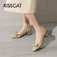 KISS 女KA54199 CAT 接吻猫春秋牛皮蝴蝶结圆头浅口粗高跟单鞋