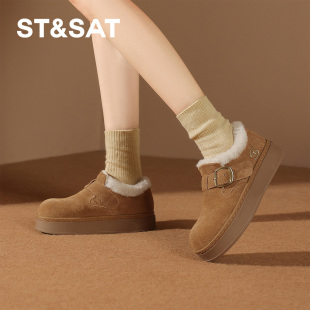 保暖绒里雪地靴女SSD411DCYC 牛反绒厚底勃肯鞋 St&Sat 星期六冬季