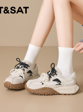 St&Sat/星期六春秋厚底增高阿甘鞋休闲系带德训单鞋女SSE1112C34