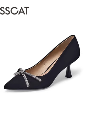 KISS CAT/接吻猫春秋尖头浅口水钻蝴蝶结细高跟单鞋女KA43105-80