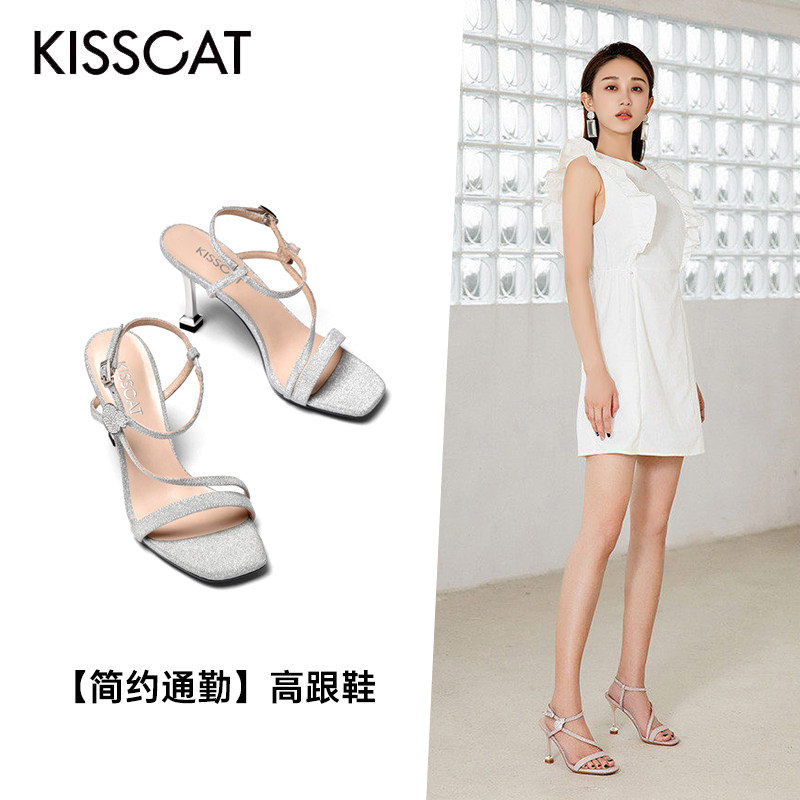 KISS CAT/接吻猫夏季水钻宴会婚鞋细高跟鞋方头凉鞋女KA21314-11,女鞋,时装凉鞋,淘宝优惠券,粉丝福利购,淘宝优惠卷