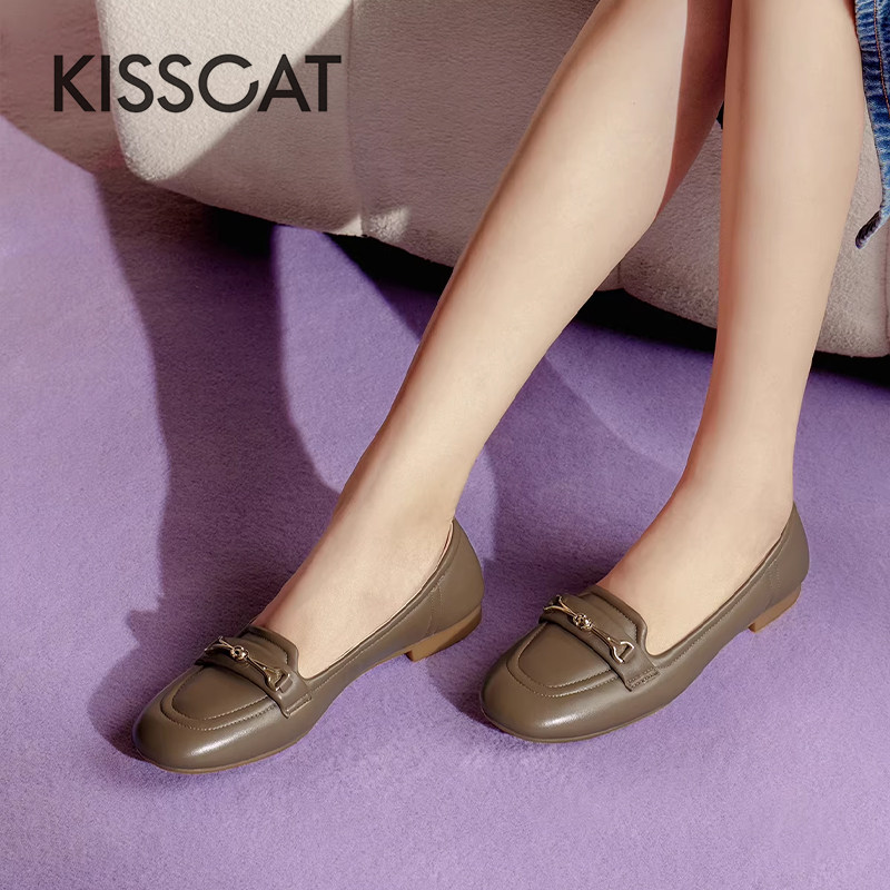 KISS CAT/接吻猫春秋羊皮乐福鞋圆头低跟软底豆豆鞋女KA43541-54,女鞋,乐福鞋（豆豆鞋）,淘宝优惠券,粉丝福利购,淘宝优惠卷