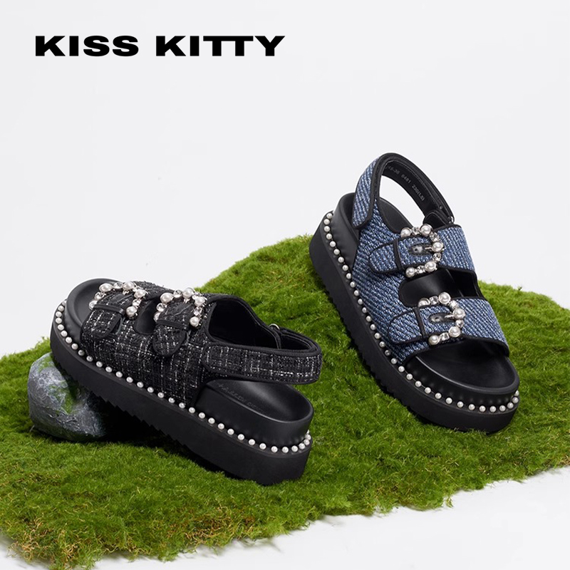 KISSKITTY小香风厚底露趾凉鞋女