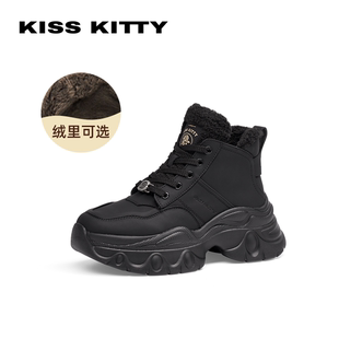 KISSKITTY冬季新款高帮老爹鞋厚底增高保暖绒里短靴女SA54719-61
