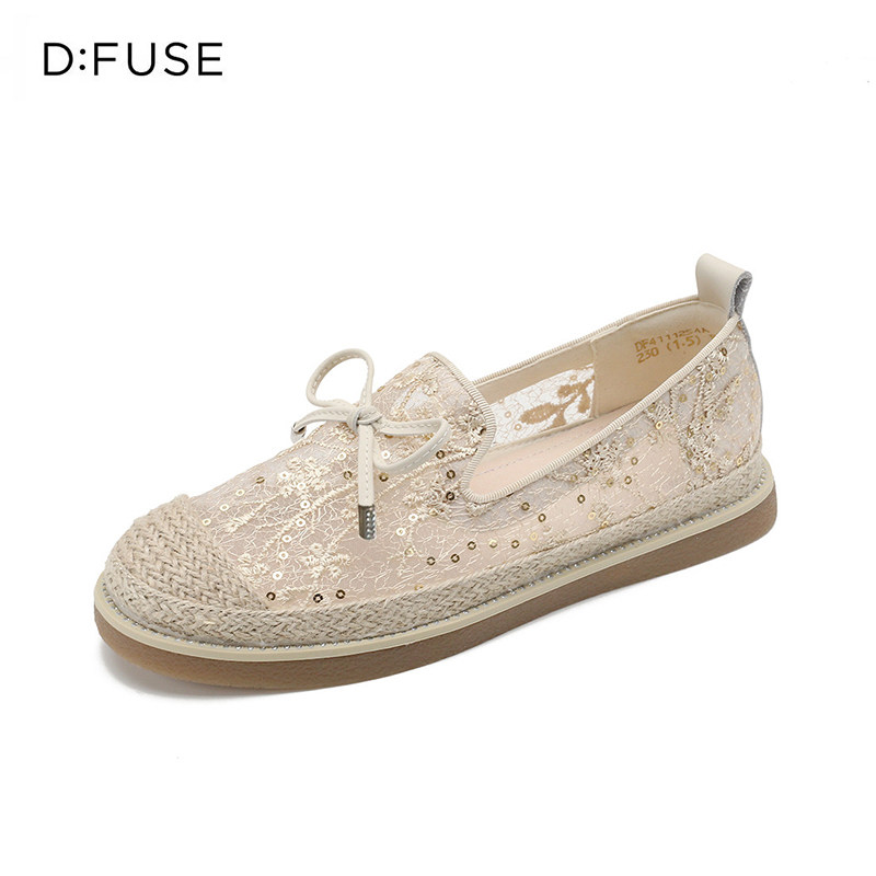 迪芙斯春秋蕾丝镂空透气渔夫鞋