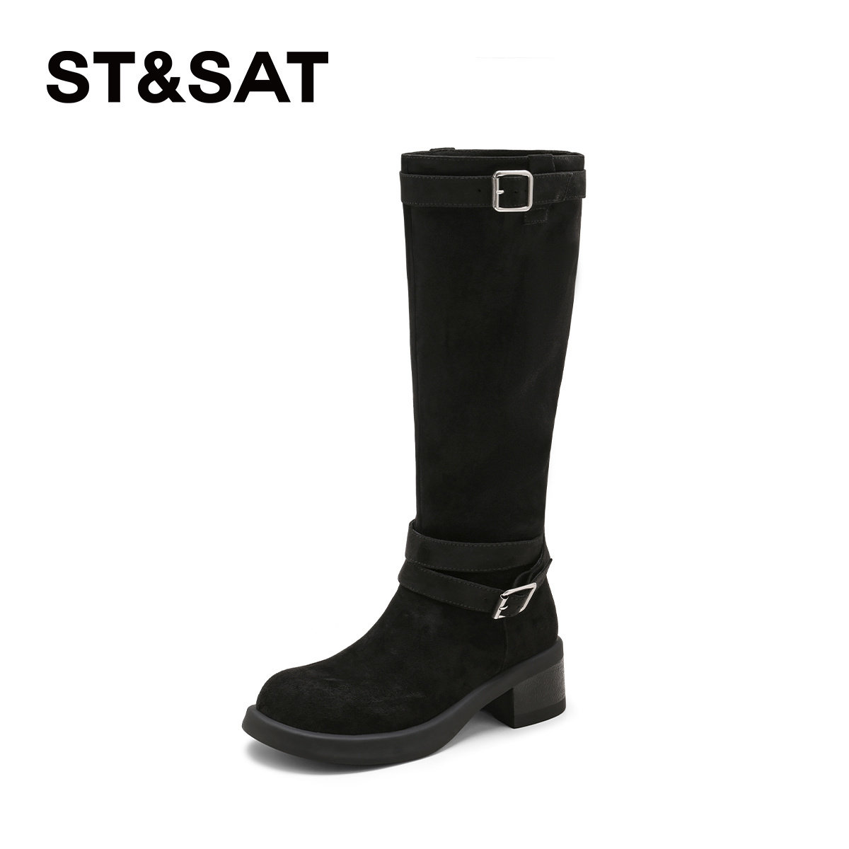 星期六厚底增高棕色西部靴