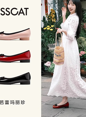 KISS CAT/接吻猫春秋牛皮方头蝴蝶结低跟芭蕾舞单鞋女KA54128-13