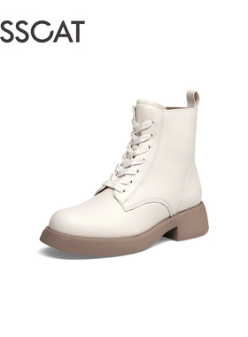 KISS CAT/接吻猫牛皮马丁靴圆头侧拉链厚底保暖短靴女KA43617-50
