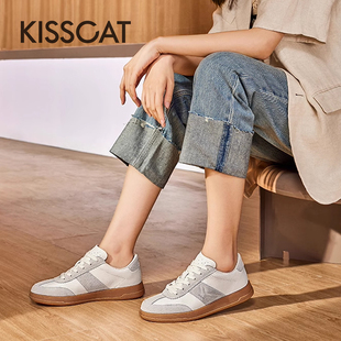 KISS CAT/接吻猫春秋圆头拼接系带德训鞋厚底运动鞋女KA54282-50
