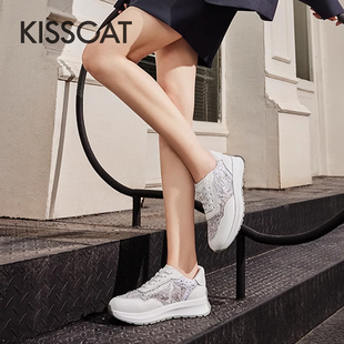 女KA54193 KISS 厚底休闲运动鞋 接吻猫春秋蕾丝软底德训鞋 CAT