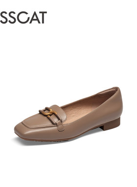KISS CAT/接吻猫春秋羊皮方头乐福鞋低跟通勤小皮鞋女KA54115-11