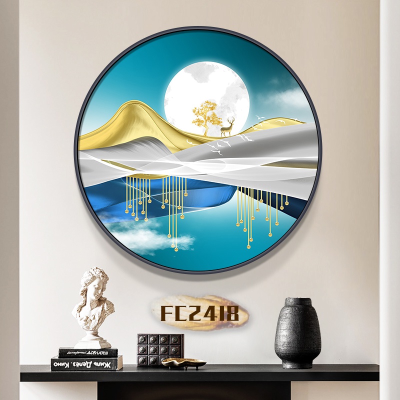 卧室圆形走廊新o中式客厅挂画餐厅麋鹿壁画简约现代入户玄关装饰图片