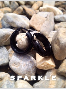 SPARKLE原创黑色耳环男士纯银耳扣耳圈女Popping街舞hiphop夜店