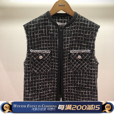 NJ家 MICHAA 韩国专柜正品代购 20冬百搭格子短马夹 MIK9-WVS-270