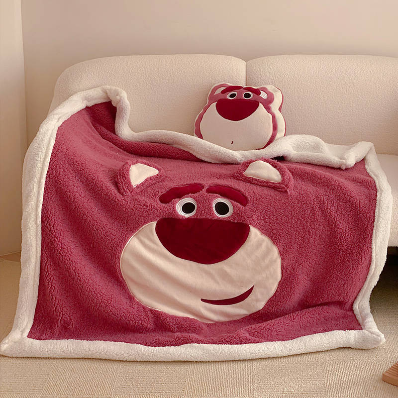 草莓熊羊羔绒毛毯学生宿舍披肩办公室午睡小毯子床上盖毯冬季加厚