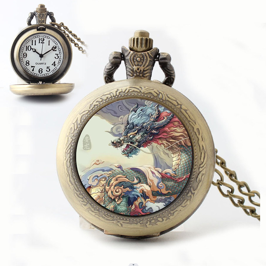 中国古代四大神兽怀表翻盖复古石英古铜表青龙白虎照片定制项链表