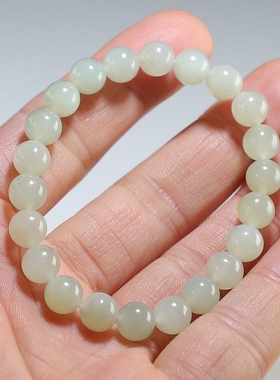 【女款手链】和田玉8mm圆珠青白玉手串 楼叔孤品