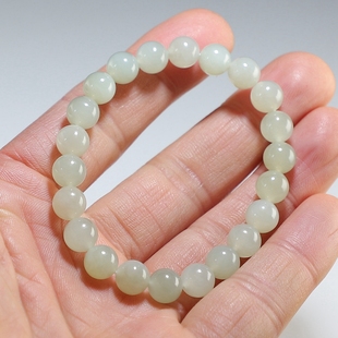 【女款手链】和田玉8mm圆珠青白玉手串 楼叔孤品