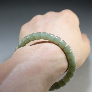 【晴水】和田玉直切手链 天然青白玉手串 楼叔孤品