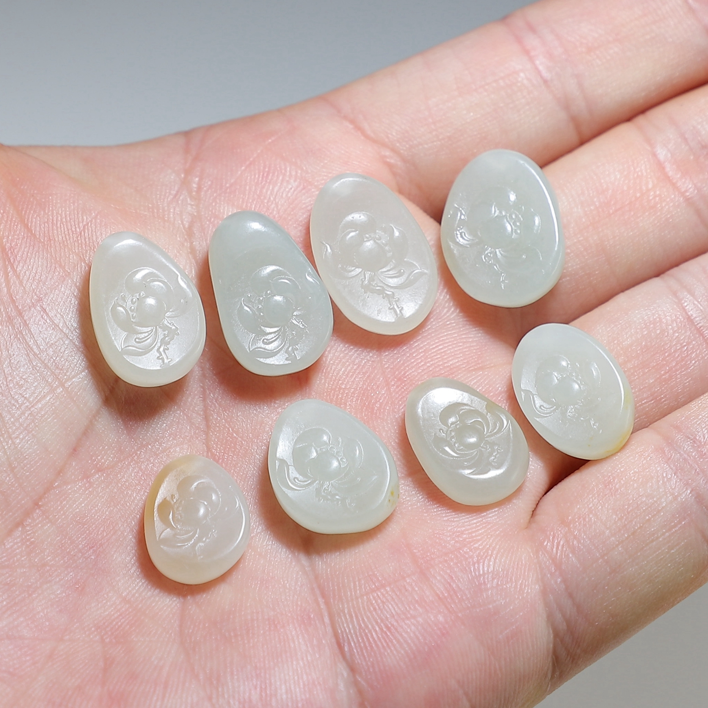 【手机吊坠】天然和田玉籽料荷花小挂件 新疆青白玉莲花 楼叔孤品