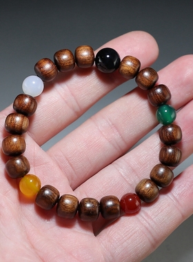 [原创]玛瑙珠配黑花梨木老形珠手链 五行缺啥选啥手串 楼叔原创