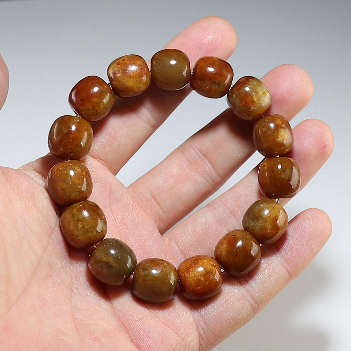 【新品】天然河磨玉手链 透闪石和田玉老形珠男款手串 楼叔孤品