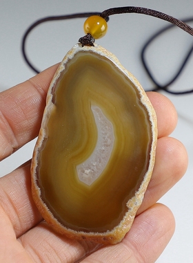 【孤品】天然缠丝黄玛瑙片毛衣链挂件 女款吊坠 楼叔孤品