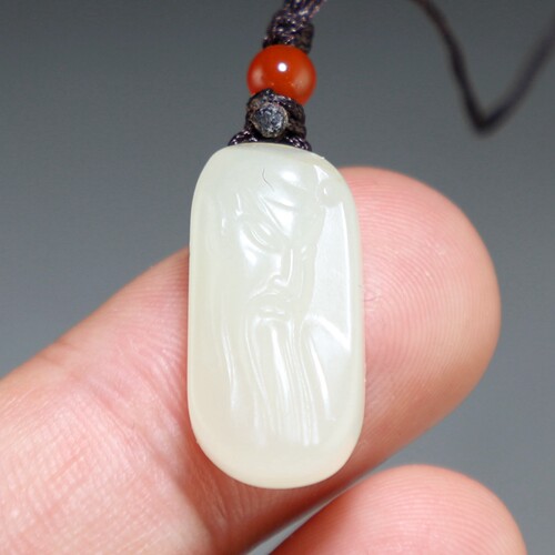 【新品】和田玉籽料关公手机吊坠 新疆青白玉小挂件 楼叔孤品
