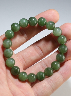 【送备珠1颗】和田玉手链 天然碧玉圆珠女款手串 微瑕 楼叔精选