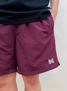 NEEDLES BEAMS联名款蝴蝶刺绣短裤速干cityboy宽松休闲沙滩裤男潮