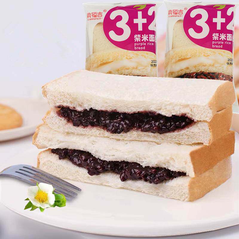 梁福吉紫米面 面包红豆夹心黄桃燕麦乳酸菌无蔗糖黑麦吐司糕点心