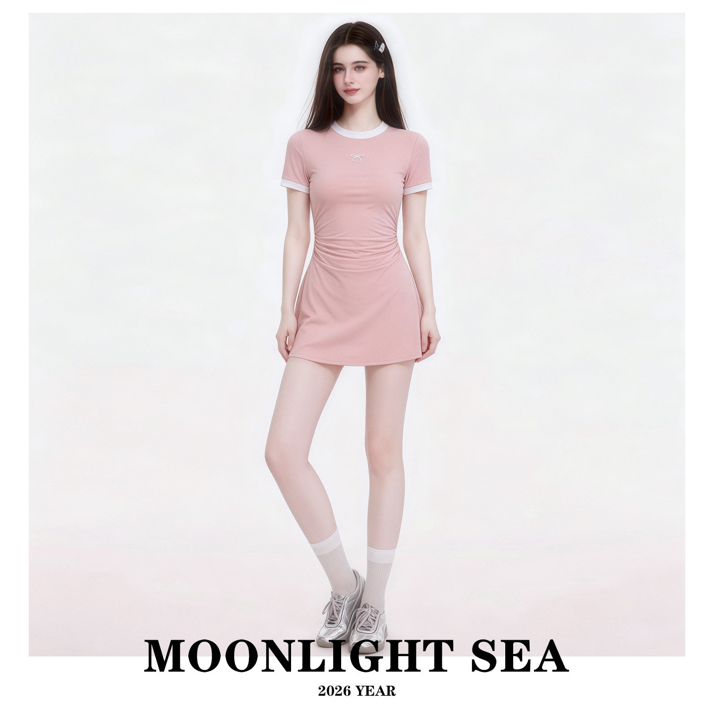 MOONLIGHTSEA韩国简约修身显瘦保守遮肚连衣裙式分体游泳衣女温泉