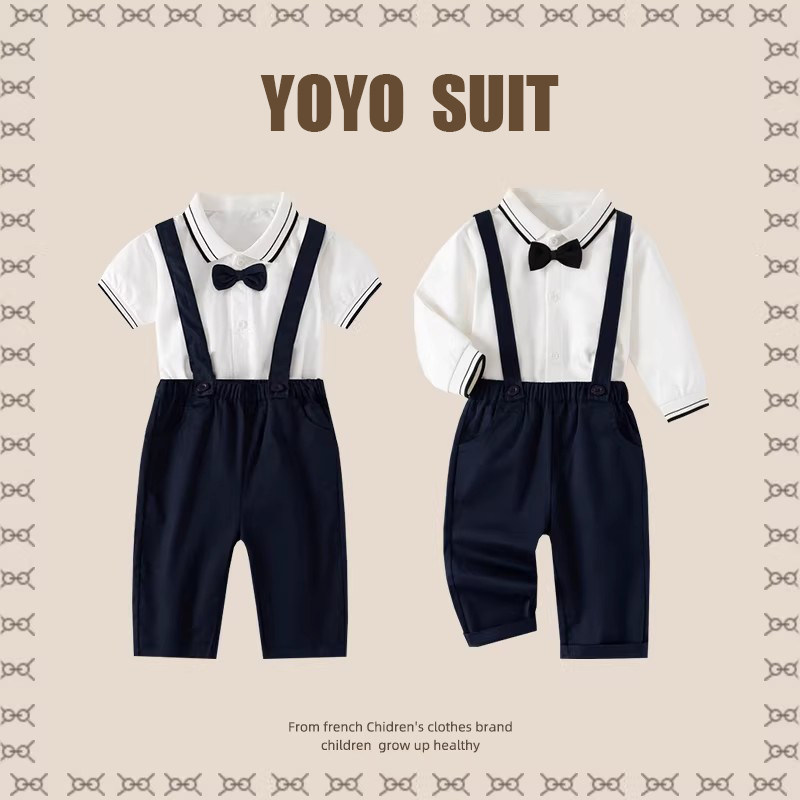 周岁礼服男宝小西装套装春秋婴幼儿百天抓周生日宴衣服男童背带裤