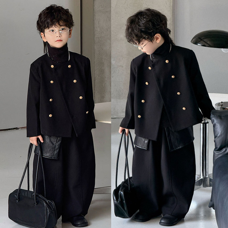 男童西装套装秋冬男宝宝小香风外套洋气花童生日礼服儿童走秀演出