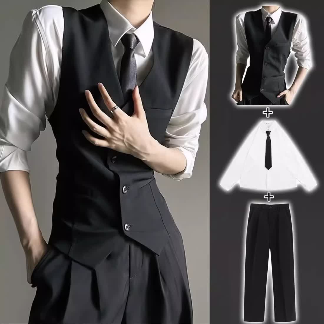 黑色西服马甲痞帅高级感痞帅男女中性风修身背心西服马夹春季新款