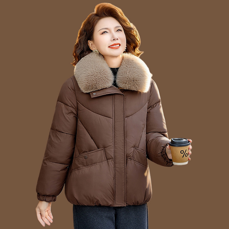 中老年女装大毛领棉衣外套