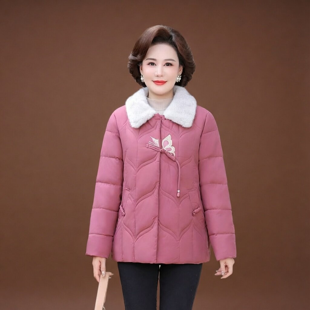 中老年女士冬季保暖棉服大码加厚外套妈妈装毛领设计显瘦款棉衣