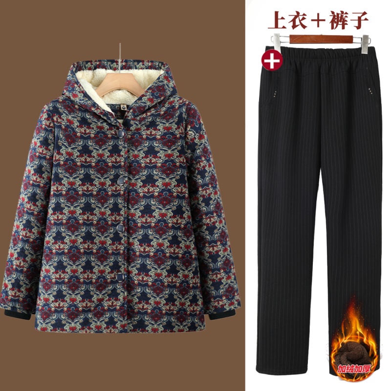 中老年女妈妈装冬季加厚棉服老年人加绒保暖棉衣时尚奶奶宽松棉袄