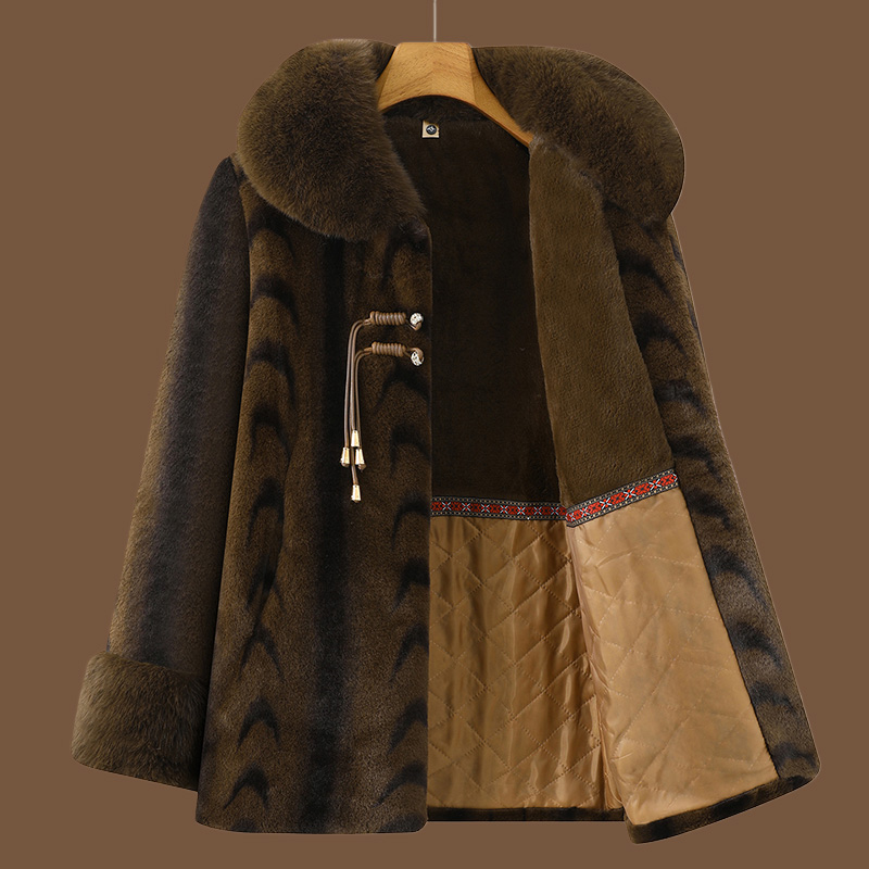 高档中老年人妈妈冬装加绒加厚棉袄妈妈仿水貂绒大衣老人保暖衣服