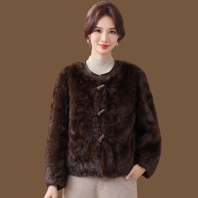 女士秋冬季水貂绒外套短款2025新款中年妈妈冬装时尚环保皮草上衣