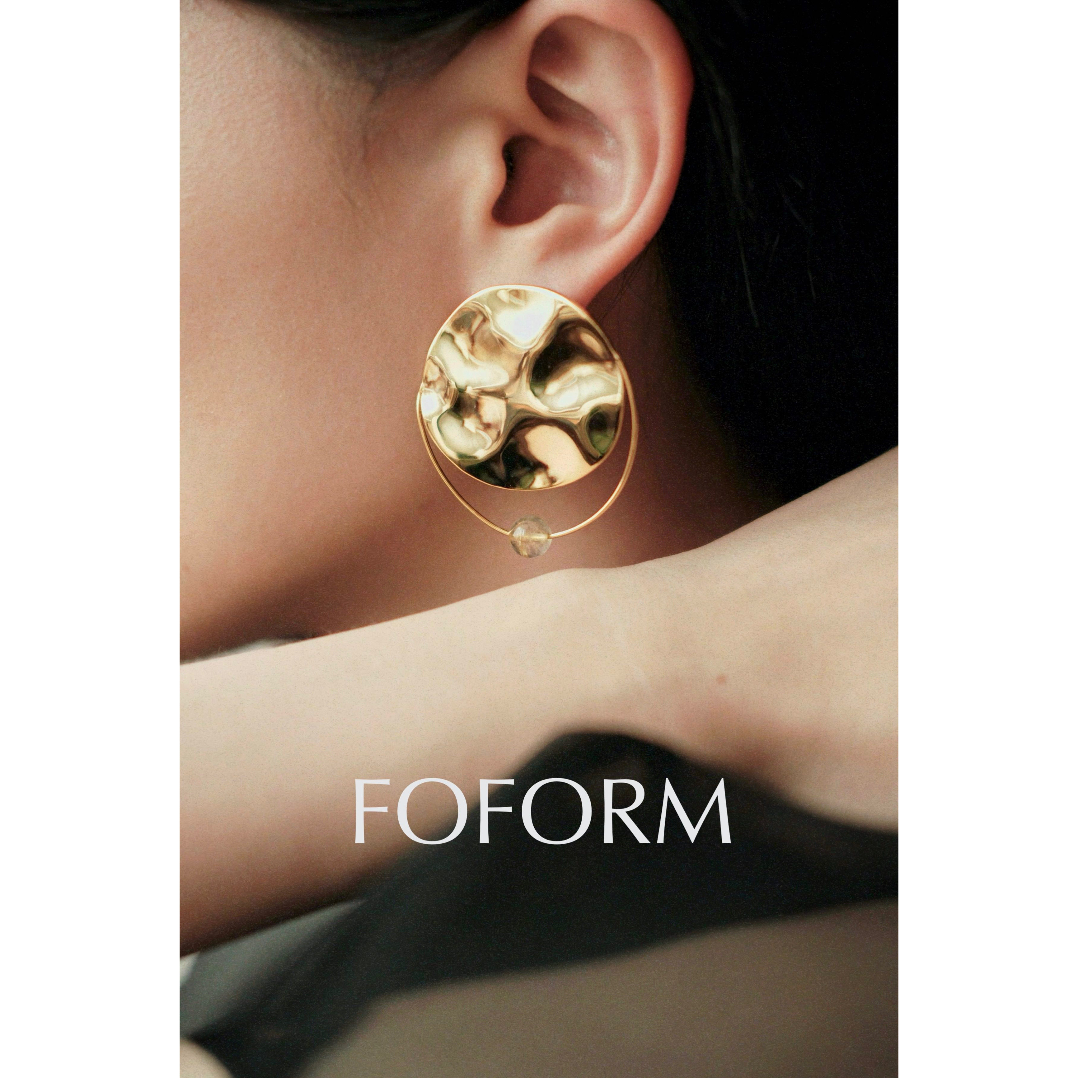 FOFORM ｜SOLACE限定系列 几何肌理金发晶轻奢 黄铜镀18k金耳环