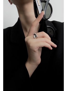 铜日韩铜戒指设计感黑玛瑙蝴蝶结