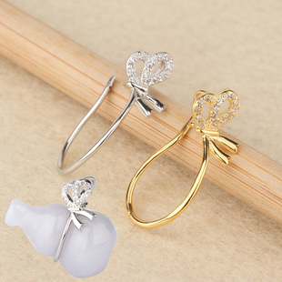 s925纯银吊坠空托项坠托手工镶嵌夹扣玉石吊坠扣头葫芦扣多用扣头