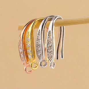 S925纯银DIY饰品四钻耳钩配件耳环开口小圈耳饰简约小众时尚配件