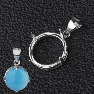 S925纯银吊坠空托女四爪圆形吊坠DIY配件简约个性蜜蜡吊坠托