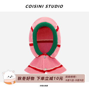 韩版条纹帽子围脖一体巴拉克拉法帽女秋冬季保暖护耳针织毛线帽潮